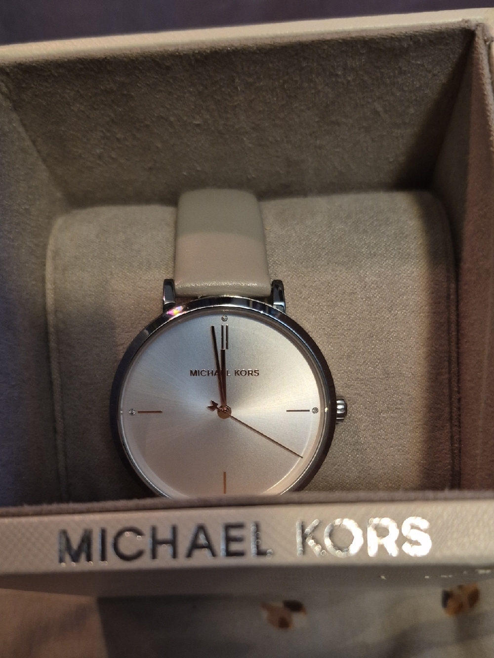 Michael Kors Silver Dial Watch with Gray Leather Strap